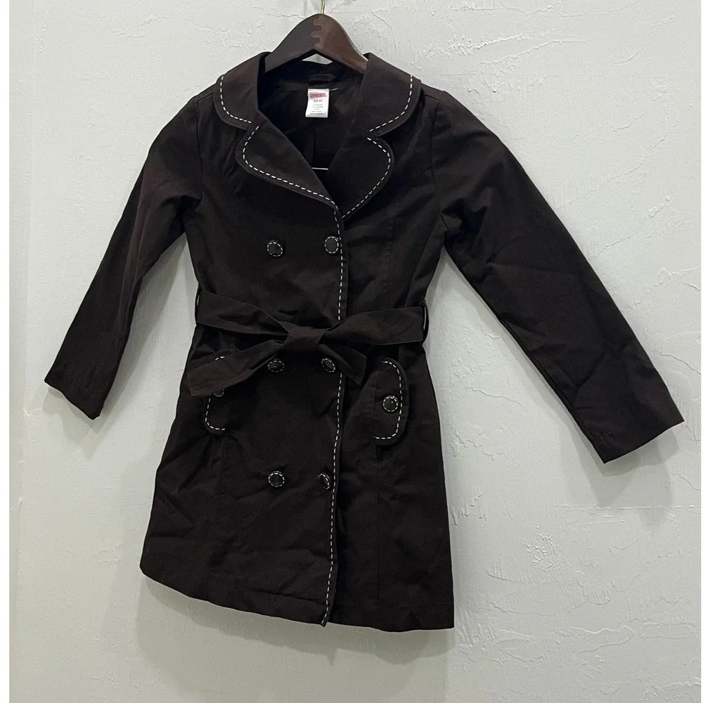 Gymboree‎ Trench Coat Girls Size 5-6 Brown Good Double Breasted Belted Stitching